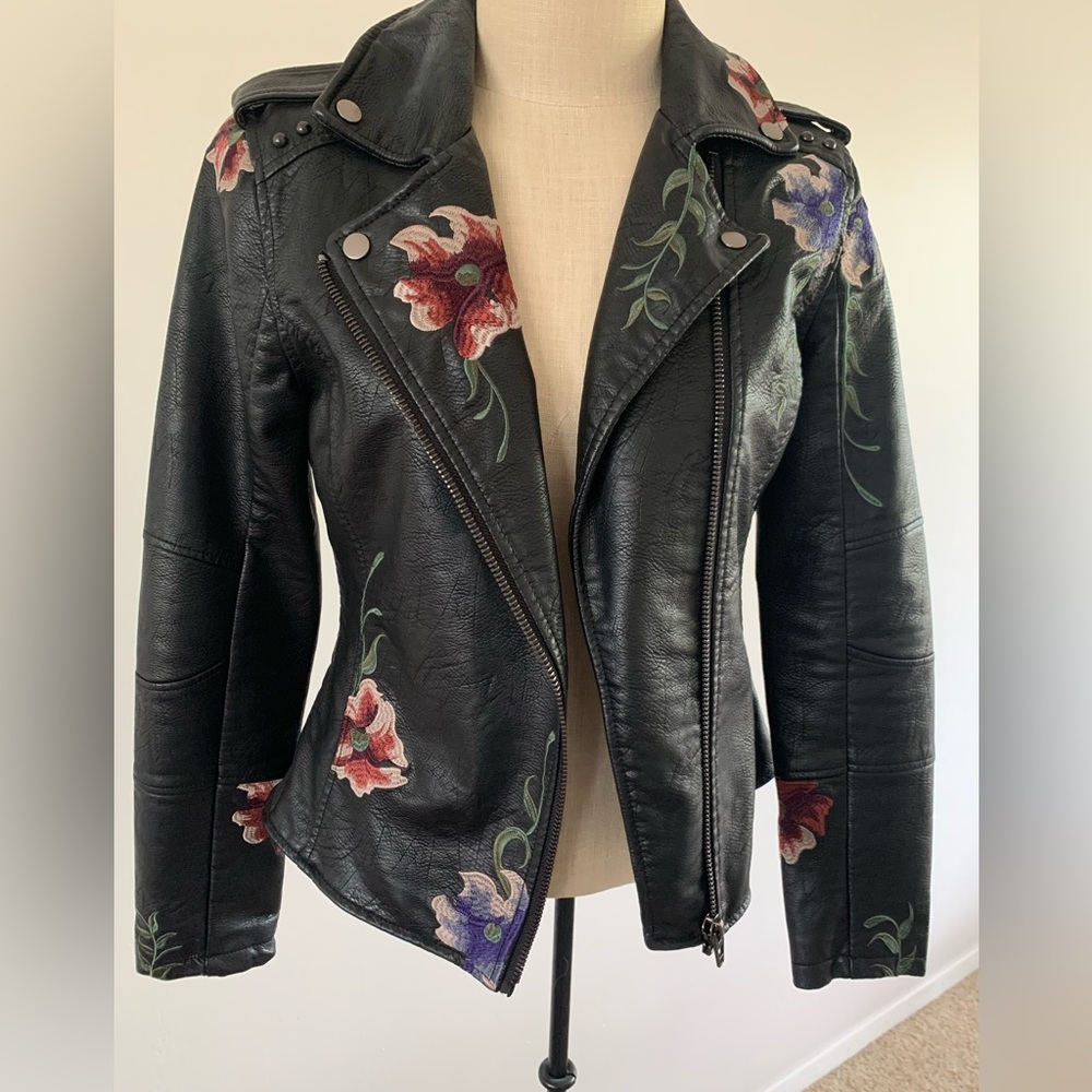 Embroidered Pleather Jacket